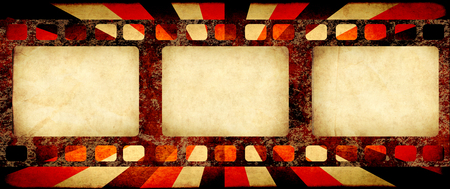 Grunge horizontal background with retro filmstrips and old paper texture with striped brust patternの写真素材