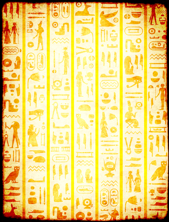 Grunge background with old paper texture and ancient egyptian hieroglyphs and symbolsの写真素材