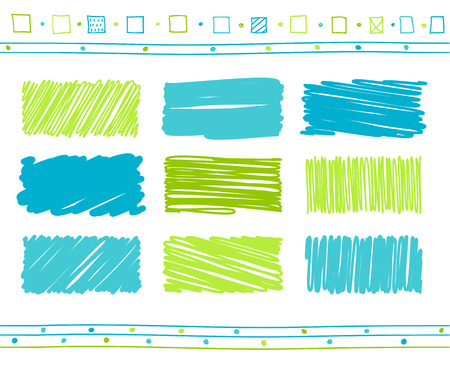 Vector collection of retro scribbled lines with hand drawn style of green and blue colorのイラスト素材