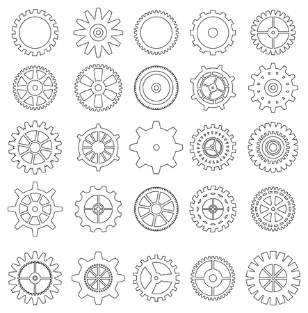 Collection of retro gear icon. Vector vintage transmission cogwheels and gears. Can be used for industrial, technical, mechanical and steampunk design.のイラスト素材