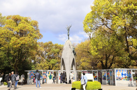 Hiroshima, Japan - April 01, 2019: Children's Peace Monument, to commemorate Sadako Sasaki and the children victims of the atomic bombing of Hiroshima city 6 August 1945のeditorial素材