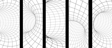 Set of vertical or horizontal banners with abstract tunnel from a grid of grey color. Isolated on...