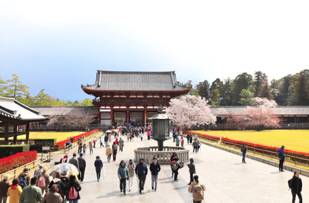 NARA, JAPAN - 2 APRIL, 2019: Tourists at entrance in Todaiji Temple (Great Eastern Temple), one of the powerful Seven Great Temple. UNESCO world heritage siteのeditorial素材