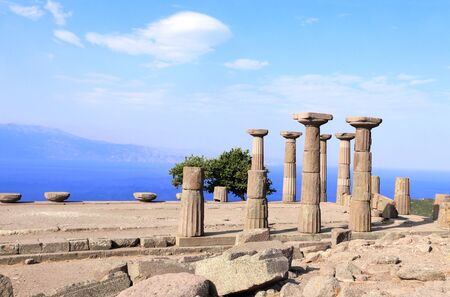 Ancient columns of Athena Temple in Assos, Canakkale, Turkeyの写真素材