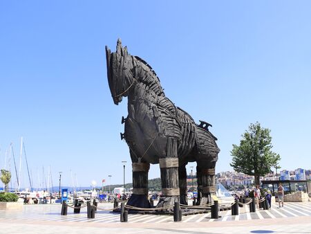 Canakkale, Turkey - June 16, 2019 : Trojan Horse. After filming of movie "Troy" was donated to Canakkale cityの写真素材