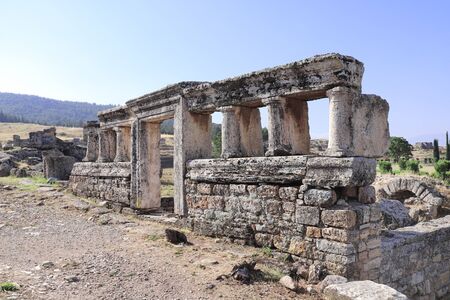 Entrance to the tomb in necropolis, ancient Hierapolis, Pamukkale, Anatolia, Turkey. UNESCO world...