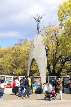 Hiroshima, Japan - April 01, 2019: Children's Peace Monument, to commemorate Sadako Sasaki and the children victims of the atomic bombing of Hiroshima city 6 August 1945のeditorial素材