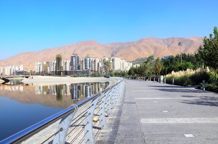 Construction of a modern residential complex on the shore of an artificial lake, Tehran, Iran