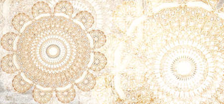 Horizontal grunge background with stucco wall texture and detail of an ancient ornamental carved...
