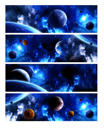 Set of horizontal space banners with planets, nebula and stars. Elements of this images furnished by...