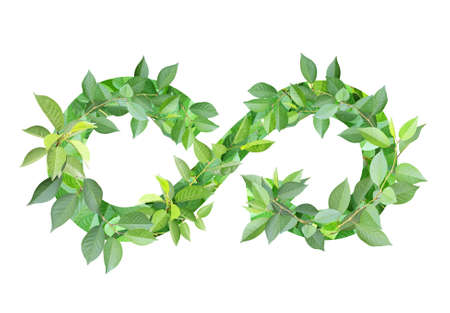 Responsible consumption. Circular economy symbol made from green leaves. Sustainable development of...