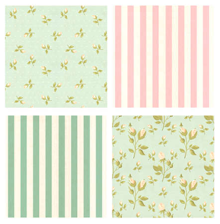 Seamless pattern with vintage floral and striped pattern in shabby chic style. Retro collection. Endless texture can be used for wallpaper, pattern fills, web page background, surface textureの写真素材