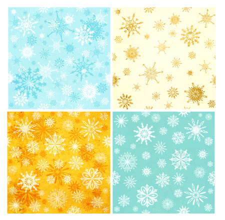 Set of Christmas vintage patterns with paper texture and snowflakes in shabby chic style. Retro xmas collectionの写真素材
