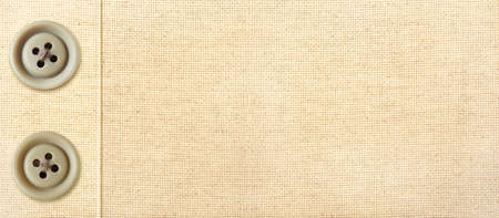 Horizontal or vertical background with beige canvas texture and buttons. Natural linen texture backdrop. Copy space for textの写真素材