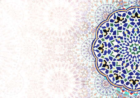 Detail of traditional persian mosaic wall with geometrical and floral ornament, Iran. Horizontal or...