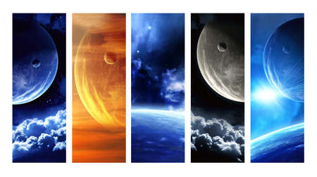Set of vertical space banners with planets, nebula and stars.の写真素材
