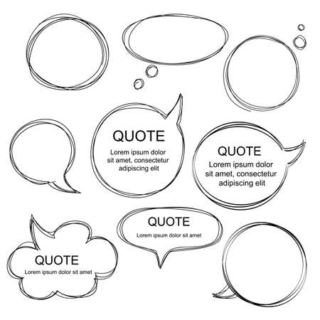 Collection of scribbled comic speech bubbles with hand drawn style. Copy space for quote. Set of template for your text. Vector illustration EPS8のイラスト素材