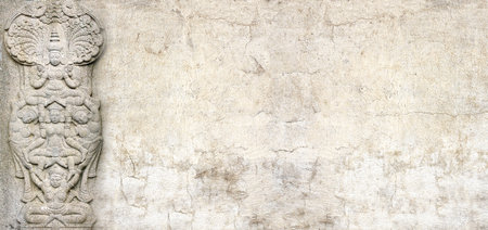 Horizontal background with ancient wall carving with womans - dancers apsara. Horizontal banner with stone ornament of khmer culture, Angkor, Cambodia. Mock up template. Copy space for textの写真素材