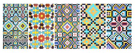 Set of vertical or horizontal banners with detail of ancient mosaic walls with geometric ornamentsの写真素材