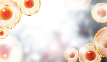 Horizontal banner with organic cells. Virus, germ or bacteria on abstract background. Science banner with cell stem. 3d renderの写真素材