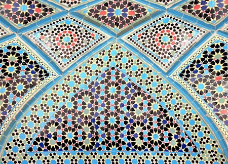 Detail of traditional persian mosaic arch with geometrical ornament, Isfahan, Iranのeditorial素材