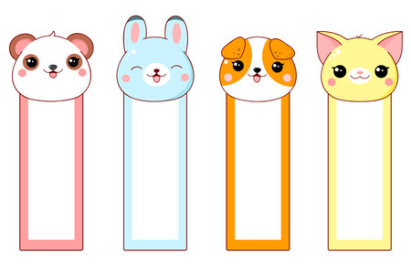 Set of vertical banner, flyer, placard with cute cartoon animals. Baby collection of gift tag with animal. Template card, sticker for decoration, congratulation, invitation. Vector illustration EPS8のイラスト素材