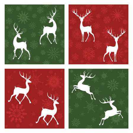 Set of seamless Christmas patterns with snowflakes and deers. Endless texture can be used for wallpaper, pattern fills, web page background, surface textures. Vector illustration EPS8のイラスト素材