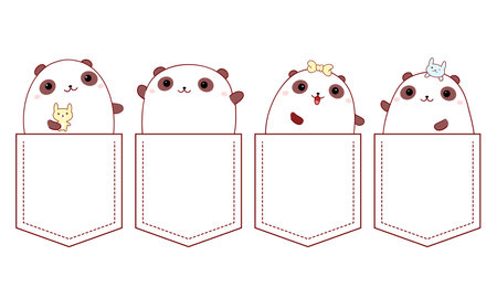 Cute kawaii little panda in pocket. Baby collection of animals in pockets. Childish print with funny characters for t-shirt design. Vector illustration EPS8のイラスト素材