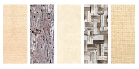 Set of vertical or horizontal banners with eco textures - paper, wood, canvas, bamboo. Sustainable development of strategy approach to zero waste, responsible consumption. Eco-friendly conceptの写真素材