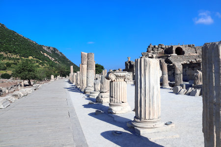 Row of old columns in ruins in Selcuk, Ephesus, Turkey. UNESCO world heritage siteのeditorial素材