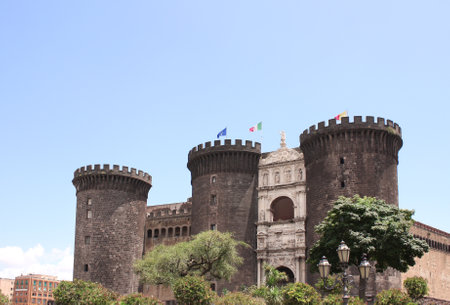 Famous landmark of Naples. Medieval castle of Maschio Angioino (Castel Nuovo, New Castle), Naples, Italyのeditorial素材