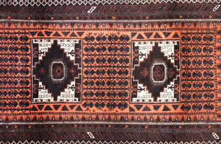 Texture of iranian traditional handmade wool carpet with geometric pattern, Iranの写真素材