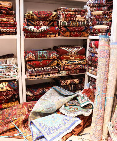 Traditional iranian carpets shop in old Grand Bazaar, located in the historical center of the Isfahan, Iranの写真素材