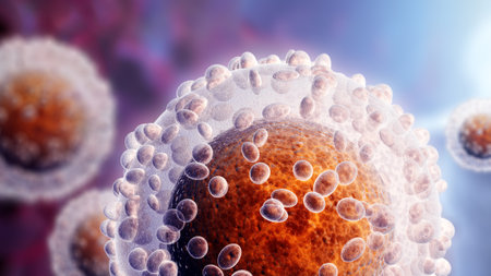 Horizontal or vertical banner with pathogenic bacterias and viruses. Virus under microscope. Fast multiplication of bacteria. Infection and microbe. Copy space for text. 3d renderの写真素材