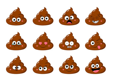 Collection of Cute funny poop with different mood. Set of cartoon poo emoji faces in different expressions - happy, sad, cry, fear, crazy. Vector illustration EPS8のイラスト素材