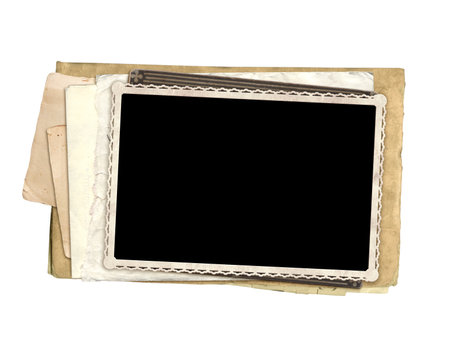 Vintage elements for scrapbooking. Old empty card and retro envelope. Object isolated on white background. Mock up template. Copy space for textの写真素材