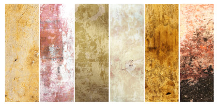 Set of horizontal or vertical banners with textures of old stucco wall of diferent colors - grey, yellow, red and brown. Collection of texture of old plastered wallsの写真素材