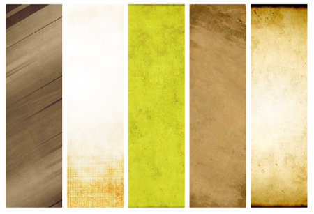 Set of vertical or horizontal banners with old paper texture and retro patterns with strips. Vintage backgrounds with grunge paper material. Copy space for textの写真素材