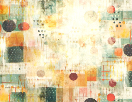 Old cardboard texture with polka dots pattern of yellow, dark green, beige and maroon colors. Horizontal or vertical retro banner with paper texture. Vintage cardboard background. Copy space for textの写真素材