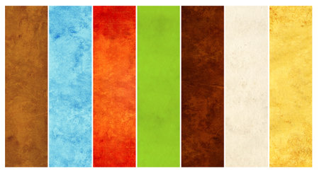 Set of standard horizontal or vertical full banners with old paper textures of blue, yellow, green, red, dark brown and beige colors. Mock up template. Copy space for textの写真素材