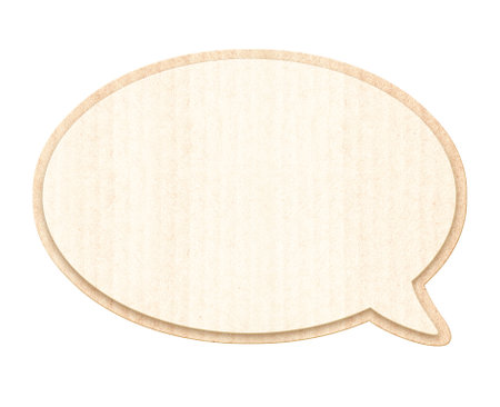 Empty comic speech bubble from recycled carton material. Sustainable development of strategy approach to zero waste, responsible consumption. Eco-friendly concept. Isolated on white backgroundの写真素材