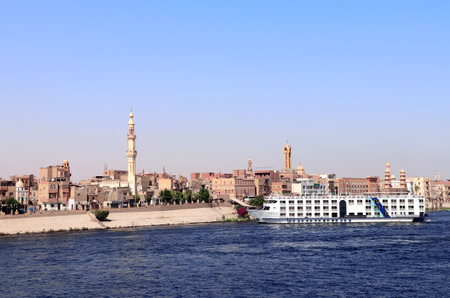 Cruise ship on the Nile river, Egypt, Africa. Luxury Nile Cruise. Summer vacation, relaxing on cruise shipsの写真素材