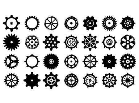Collection of retro gear icon. Vintage transmission cogwheels and gears. Can be used for industrial, technical, mechanical and steampunk design. Vector illustration EPS8のイラスト素材