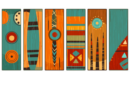 Set of eye-catching card, banner, background, flyer, placard with ethnic ornaments. Collection of cards, gift tags, labels or posters templates with african tribal motifs. Vector illustration EPS8のイラスト素材
