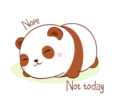 Square card with a lying lazy panda and inscription Nope Not today. Funny sleeping fat panda in kawaii style. Vector illustration EPS8のイラスト素材