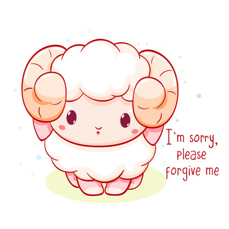 Apologize card. Sad little sheep and Inscription I'm sorry, please forgive me. Cute baby lamb apologize. Vector illustration EPS8のイラスト素材