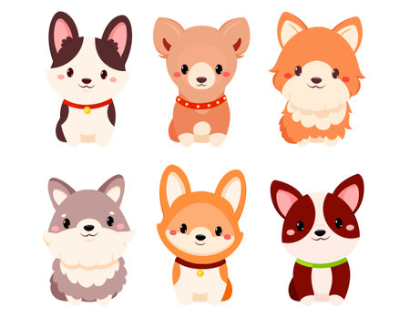 Set of cute cartoon dogs. Baby collection of avatar with puppy. Vector illustration EPS8のイラスト素材