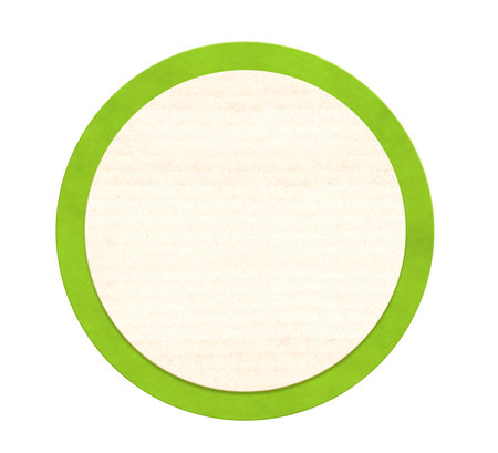 Round frame from recycled carton material. Sustainable development of strategy approach to zero waste, responsible consumption. Eco-friendly concept. Copy space for text. Isolated on white backgroundの写真素材
