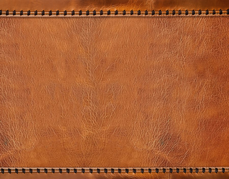 Horizontal or vertical leather background of brown colors with decorative braided edging. Decorative backdrop with cowhide texture and braided edge. Mock up template. Copy space for textの写真素材