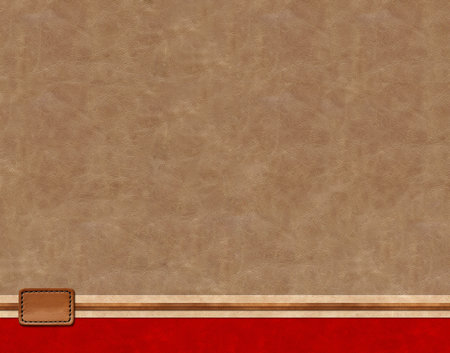 Horizontal or vertical leather background of brown and red colors, decorative strips of leather trim and blank tag. Decorative backdrop with cowhide texture and leather label. Copy space for textの写真素材